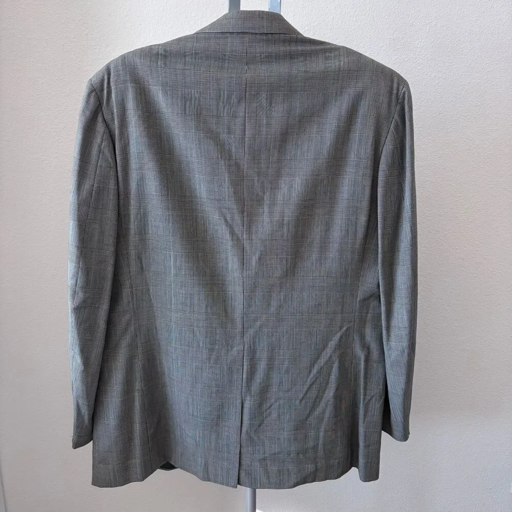 Brooks Brothers Makers Blazer 46L Gray Plaid Pure Wool USA Brooksflax Two Button